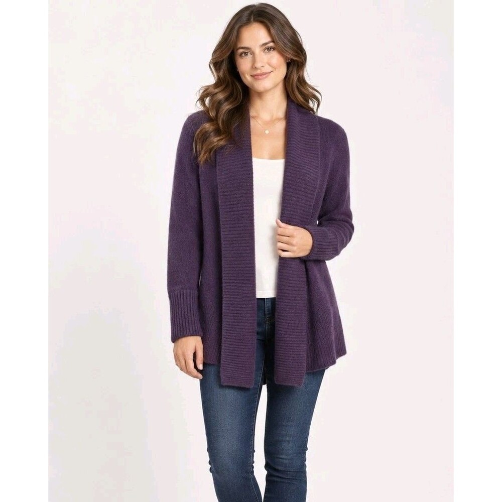 C Designer 100% Cashmere Shawl Collar Open Front Cardigan  Size M